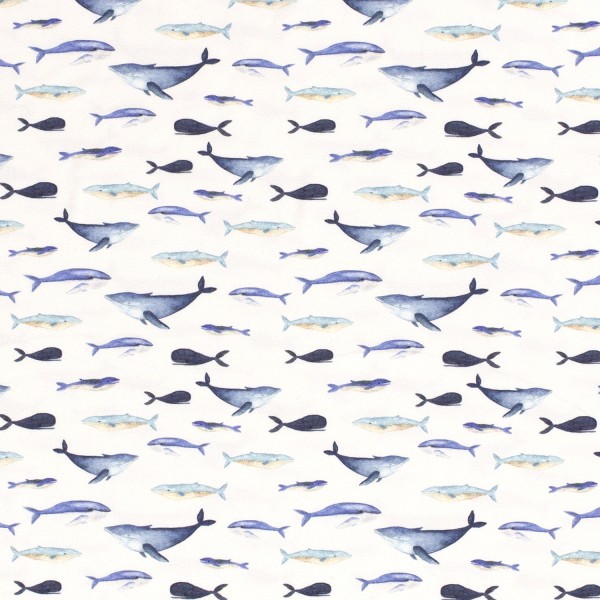 Jersey Wale Aquarell blau / beige auf off white Digitaldruck 0,5 Meter
