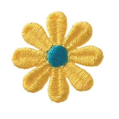 Bügelmotiv Blume Ø 2,5 cm gelb-türkis