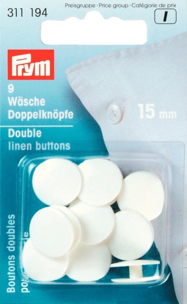 Wäsche-Doppelknöpfe Ø 15 mm weiß